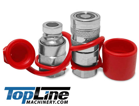 TL47 3/8 SAE Thread Flat Face Quick Connect Hydraulic Couplers Set 1/4 Body ISO 16028 with Dust Caps
