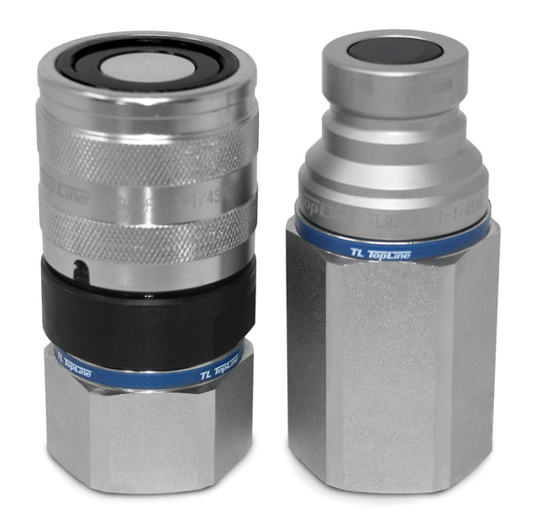 TL93 1-1/4″ SAE Thread 1” Body Flat Face Hydraulic Quick Disconnect Coupler Set for Bobcat Skid Steers Tractor with Dust Caps