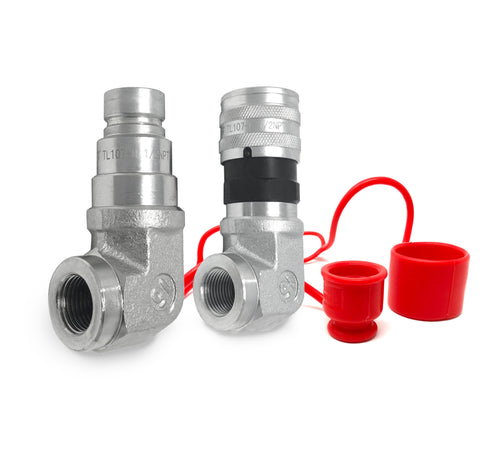 TL107 1/2" NPT Flat Face Hydraulic Quick Coupler 1/2 body 90 deg. Elbow Bobcat