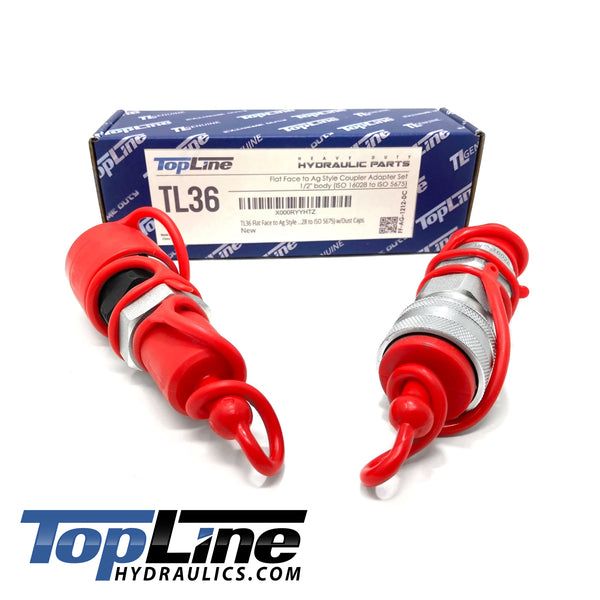 TL36 Flat Face to Ag style Quick Coupler Adapter Set 1/2" body size Convert Tractor Hydraulic to Bobcat Coupling (ISO 16028 to ISO 5675)