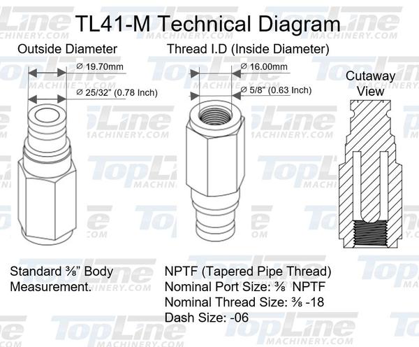 3/8" NPT - 3/8" body size TL41-M Male Flat Face Quick Connect Hydraulic Male Coupler for Bobcat Skid Steer Loaders