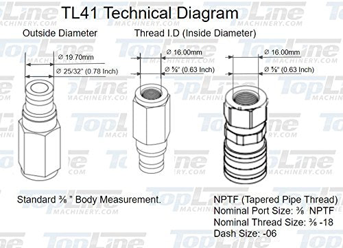 3/8" NPT - 3/8" body size TL41 Flat Face Quick Connect Hydraulic Couplers for Bobcat Skid Steer Loaders